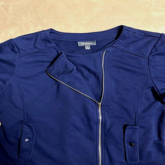 ModCloth Asymmetrical Unstructured Blazer Women's L Navy Jacket Modern Zipper - Picture 9 of 9